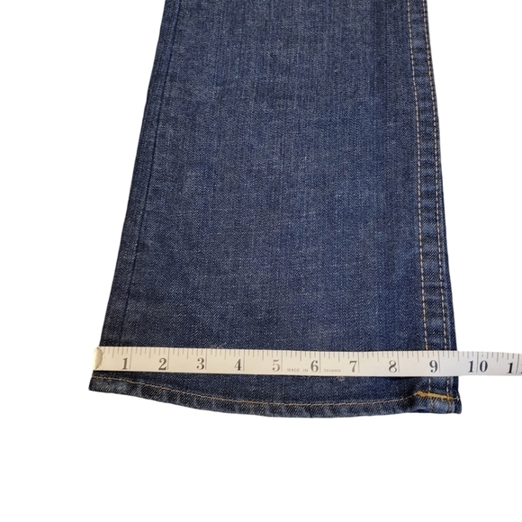 True Religion Becky Low Rise Boot Cut Jeans Dark Blue Gold Logo Print Like New - Picture 7 of 12